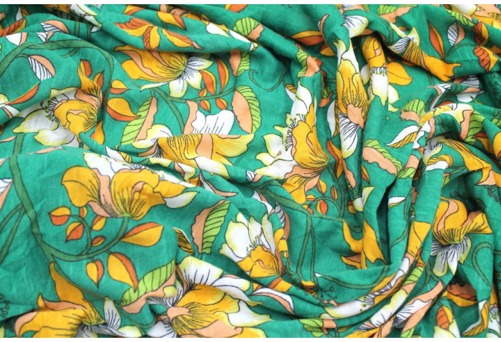 Tissu Jersey Léger Fleurs Bubble Vert -Au Mètre