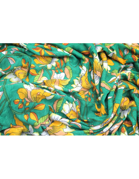 Tissu Jersey Léger Fleurs Bubble Vert -Au Mètre