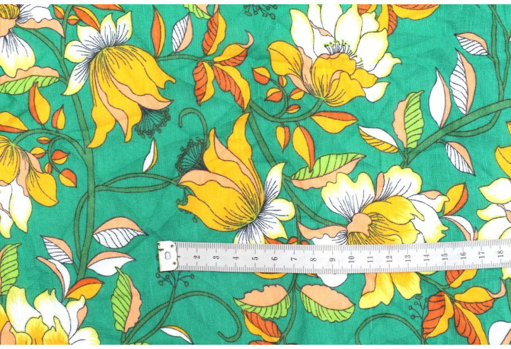 Tissu Jersey Léger Fleurs Bubble Vert -Au Mètre