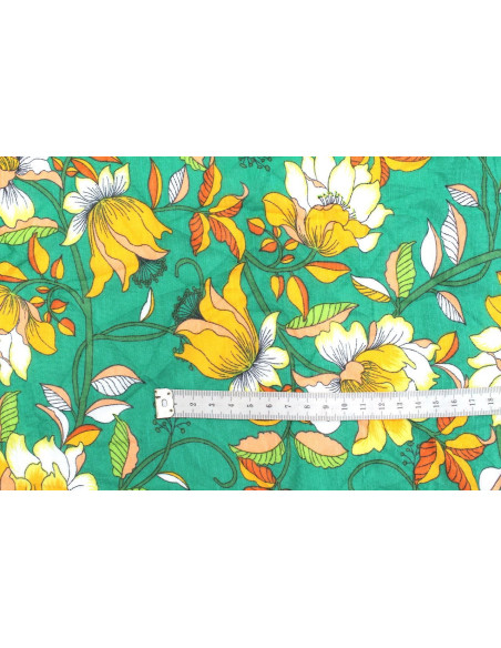 Tissu Jersey Léger Fleurs Bubble Vert -Au Mètre