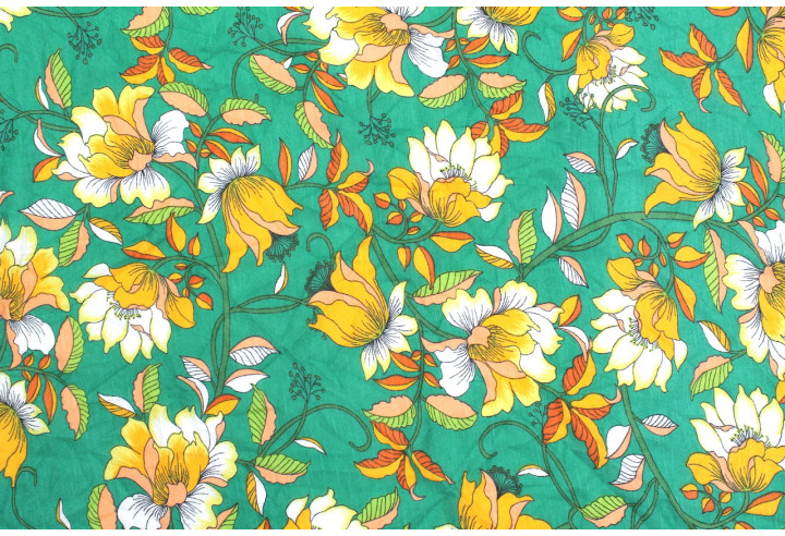 Tissu Jersey Léger Fleurs Bubble Vert -Au Mètre