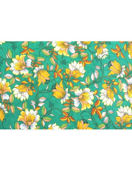 Tissu Jersey Léger Fleurs Bubble Vert -Au Mètre