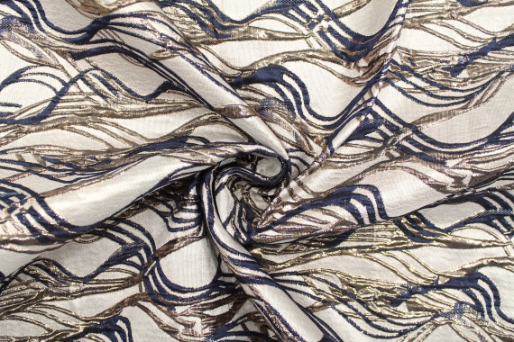 Tissu Brocart Jacquard Vagues Marine -Au Mètre