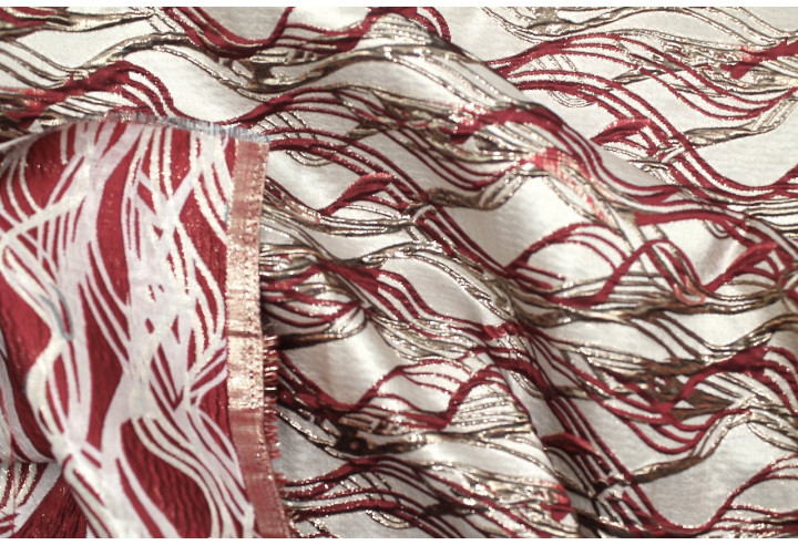 Tissu Brocart Jacquard Vagues Bordeaux -Au Mètre