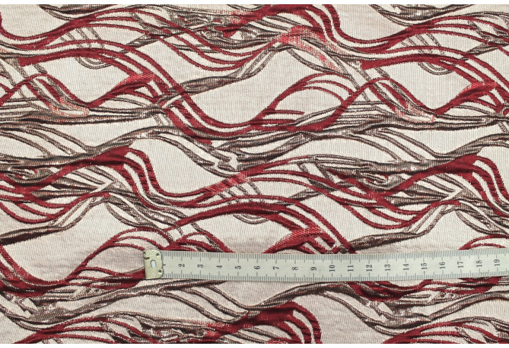 Tissu Brocart Jacquard Vagues Bordeaux -Au Mètre