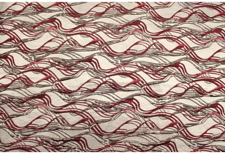 Tissu Brocart Jacquard Vagues Bordeaux -Au Mètre