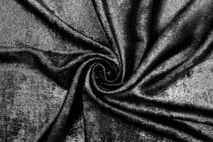 Tissu Satin Foil Noir Brillant Argent -Au Mètre