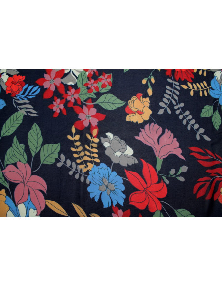 Tissu Mousseline Georgette Imprimée Fleur Sophie Marine -Au Mètre
