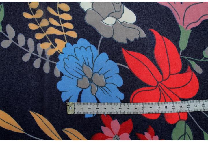 Tissu Mousseline Georgette Imprimée Fleur Sophie Marine -Au Mètre