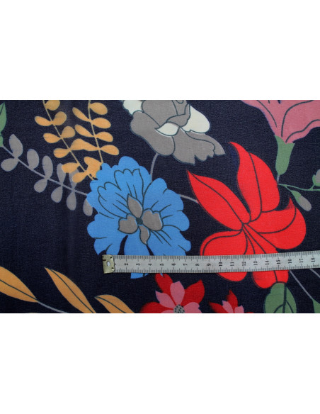 Tissu Mousseline Georgette Imprimée Fleur Sophie Marine -Au Mètre