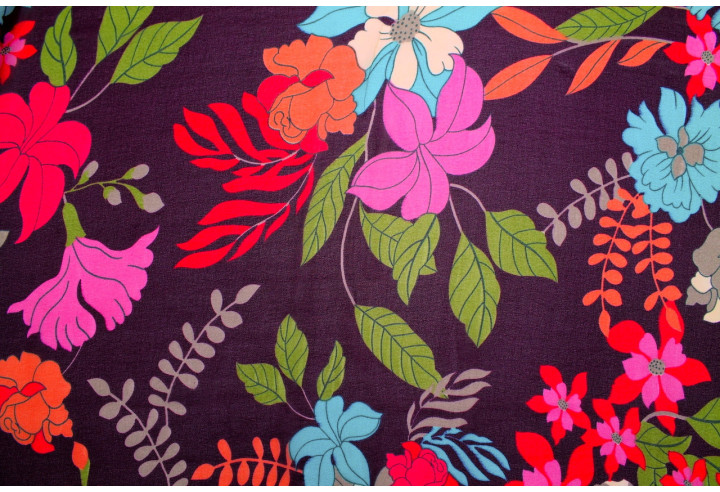 Tissu Mousseline Georgette Imprimée Fleur Sophie Prune -Au Mètre