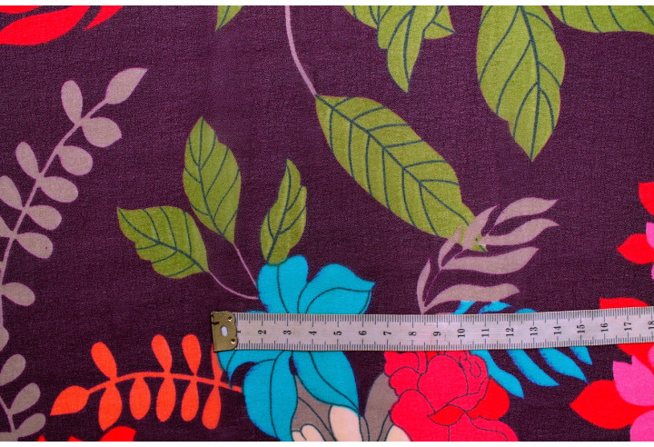 Tissu Mousseline Georgette Imprimée Fleur Sophie Prune -Au Mètre