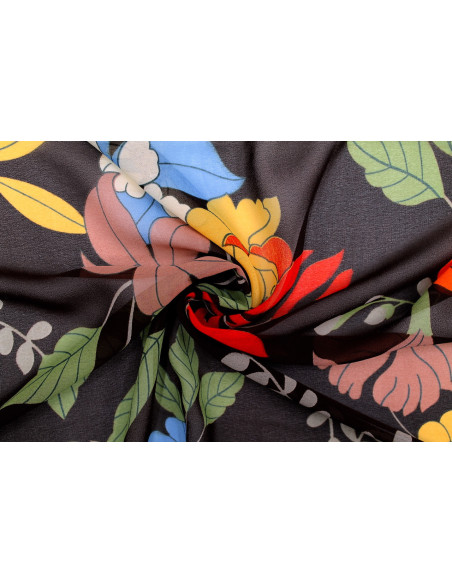 Tissu Mousseline Georgette Imprimée Fleur Sophie Marron -Au Mètre