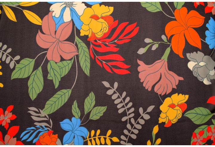 Tissu Mousseline Georgette Imprimée Fleur Sophie Marron -Au Mètre
