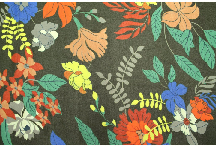 Tissu Mousseline Georgette Imprimée Fleur Sophie Kaki -Au Mètre
