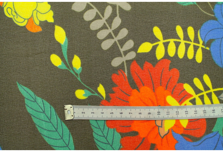 Tissu Mousseline Georgette Imprimée Fleur Sophie Kaki -Au Mètre