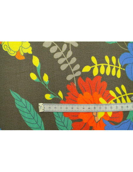 Tissu Mousseline Georgette Imprimée Fleur Sophie Kaki -Au Mètre