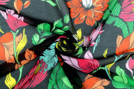Tissu Mousseline Georgette Imprimée Fleur Nadia Noir -Au Mètre