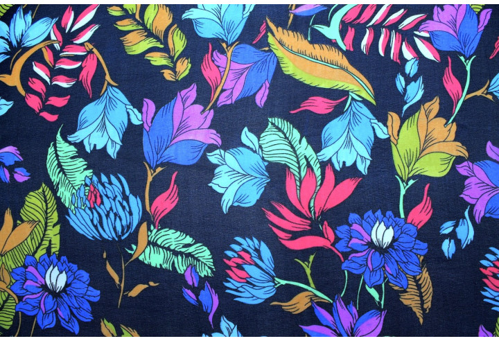 Tissu Mousseline Georgette Imprimée Fleur Nadia Marine -Au Mètre