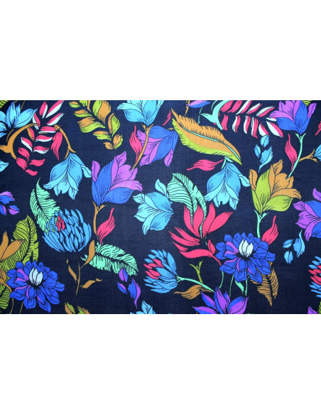 Tissu Mousseline Georgette Imprimée Fleur Nadia Marine -Au Mètre
