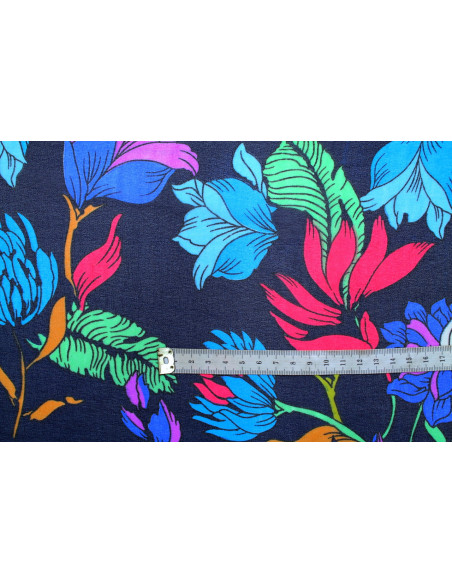 Tissu Mousseline Georgette Imprimée Fleur Nadia Marine -Au Mètre