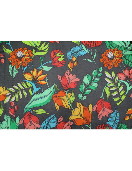 Tissu Mousseline Georgette Imprimée Fleur Nadia Gris -Au Mètre