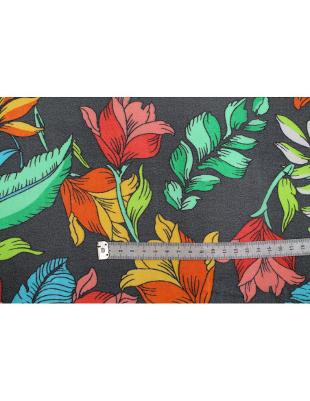 Tissu Mousseline Georgette Imprimée Fleur Nadia Gris -Au Mètre