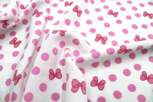 Tissu Popeline Viscose Imprimé Pois et Nœud Rose -Au Mètre 2