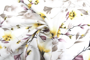 Tissu Popeline Viscose Imprimé Fleur Relief Jaune -Au Mètre