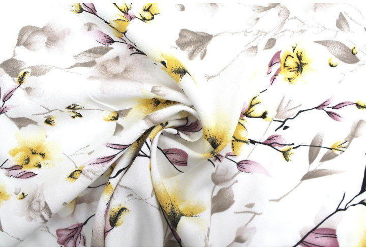 Tissu Popeline Viscose Imprimé Fleur Relief Jaune -Au Mètre