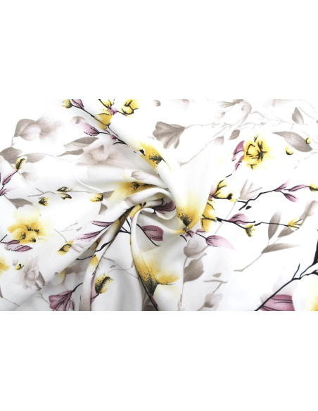 Tissu Popeline Viscose Imprimé Fleur Relief Jaune -Au Mètre