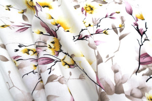 Tissu Popeline Viscose Imprimé Fleur Relief Jaune -Au Mètre 2