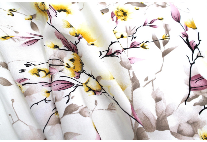 Tissu Popeline Viscose Imprimé Fleur Relief Jaune -Au Mètre