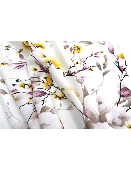 Tissu Popeline Viscose Imprimé Fleur Relief Jaune -Au Mètre
