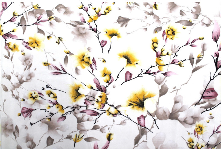 Tissu Popeline Viscose Imprimé Fleur Relief Jaune -Au Mètre