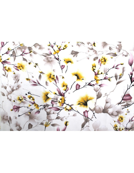 Tissu Popeline Viscose Imprimé Fleur Relief Jaune -Au Mètre