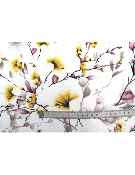 Tissu Popeline Viscose Imprimé Fleur Relief Jaune -Au Mètre