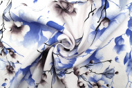 Tissu Popeline Viscose Imprimé Fleur Relief Bleu -Au Mètre
