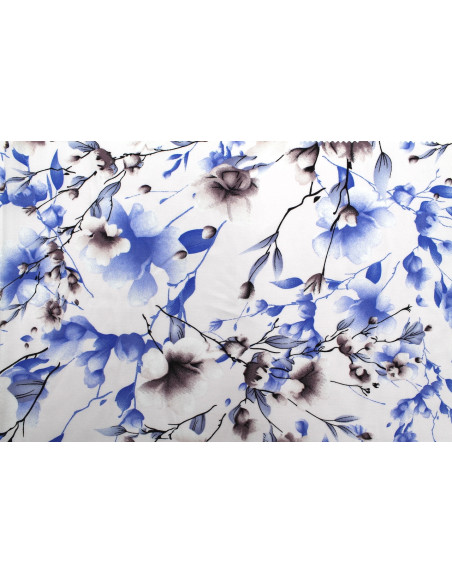 Tissu Popeline Viscose Imprimé Fleur Relief Bleu -Au Mètre
