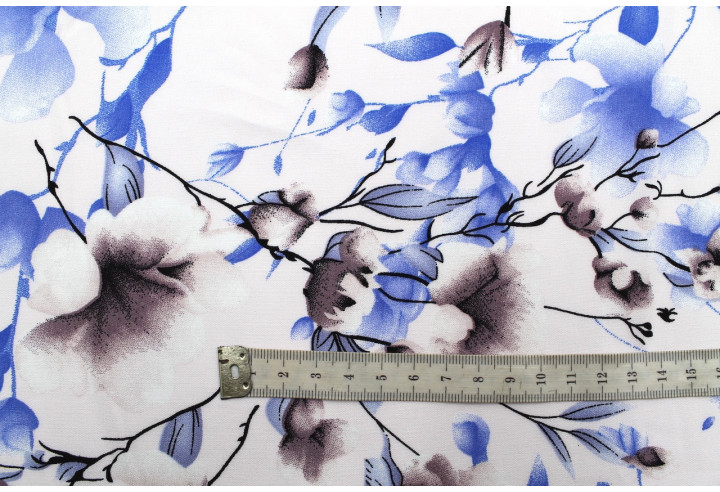 Tissu Popeline Viscose Imprimé Fleur Relief Bleu -Au Mètre