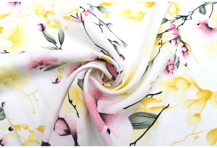 Tissu Popeline Viscose Imprimé Fleur Relief Rose -Au Mètre