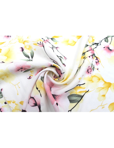 Tissu Popeline Viscose Imprimé Fleur Relief Rose -Au Mètre