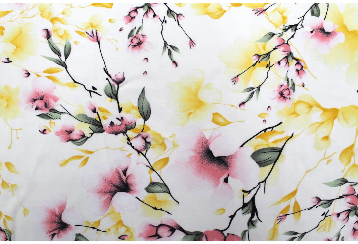 Tissu Popeline Viscose Imprimé Fleur Relief Rose -Au Mètre