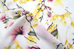 Tissu Popeline Viscose Imprimé Fleur Relief Rose -Au Mètre 2