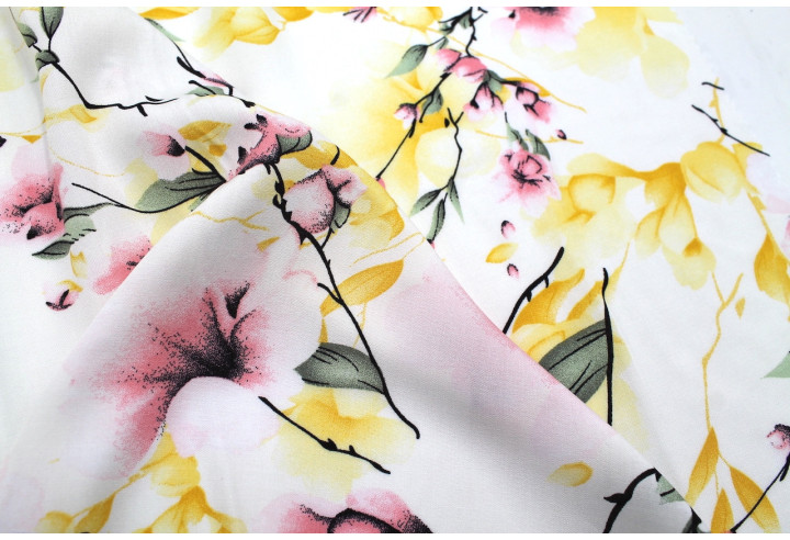 Tissu Popeline Viscose Imprimé Fleur Relief Rose -Au Mètre