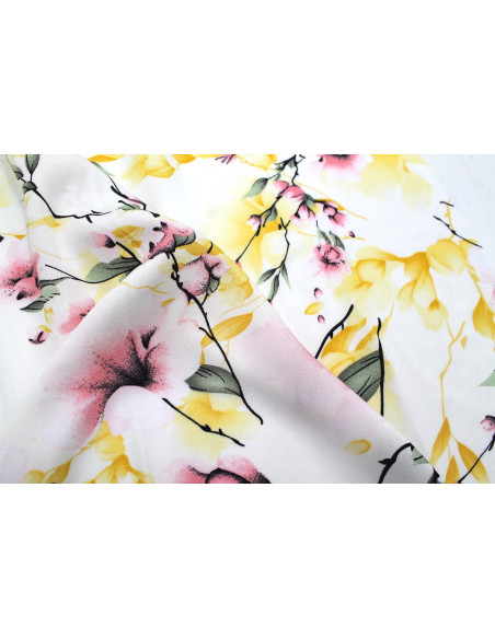 Tissu Popeline Viscose Imprimé Fleur Relief Rose -Au Mètre