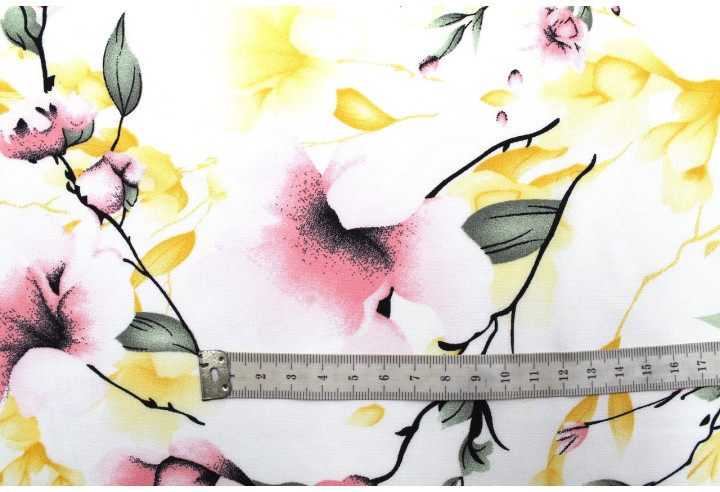 Tissu Popeline Viscose Imprimé Fleur Relief Rose -Au Mètre