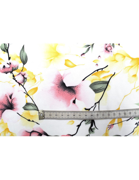 Tissu Popeline Viscose Imprimé Fleur Relief Rose -Au Mètre