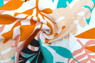 Tissu Popeline Viscose Imprimé Fleur Palmier Blanc -Au Mètre