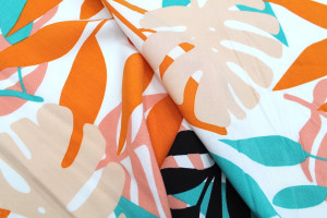 Tissu Popeline Viscose Imprimé Fleur Palmier Blanc -Au Mètre 2